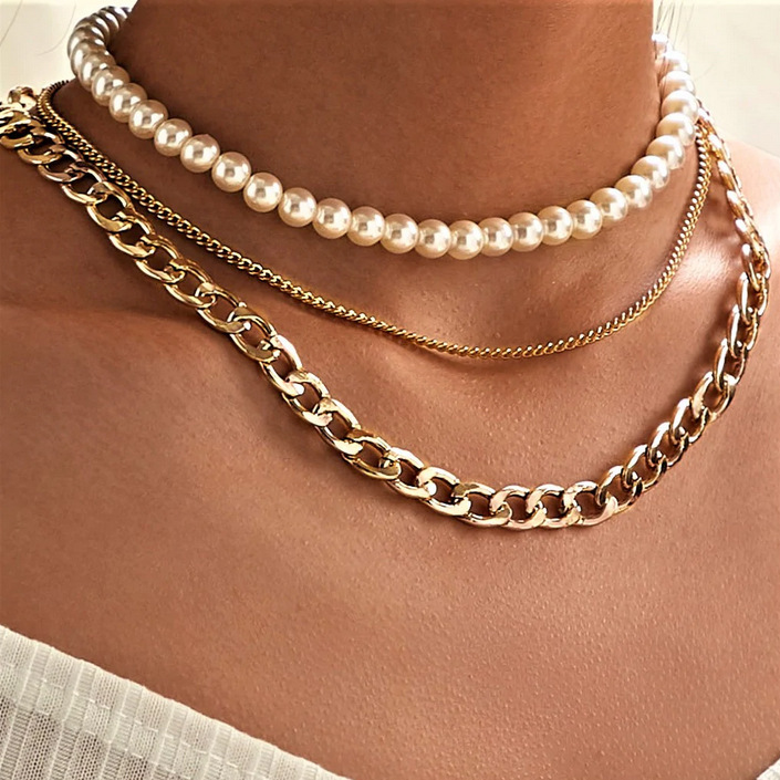 European And American Cross-border Creative Retro Simple Pearl Chain Three-layer Necklace Wholesale display picture 4