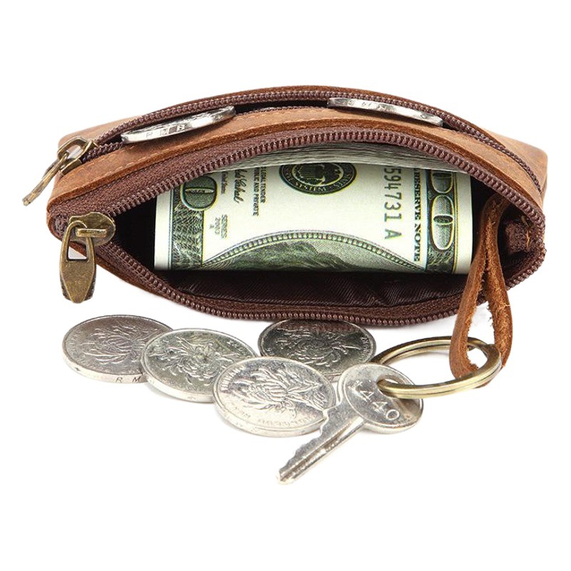 Venta caliente cuero genuino cremallera moneda monedero creativo coreano loco caballo de vaca moneda bolsa coche clave caso titular de la tarjeta de autobús