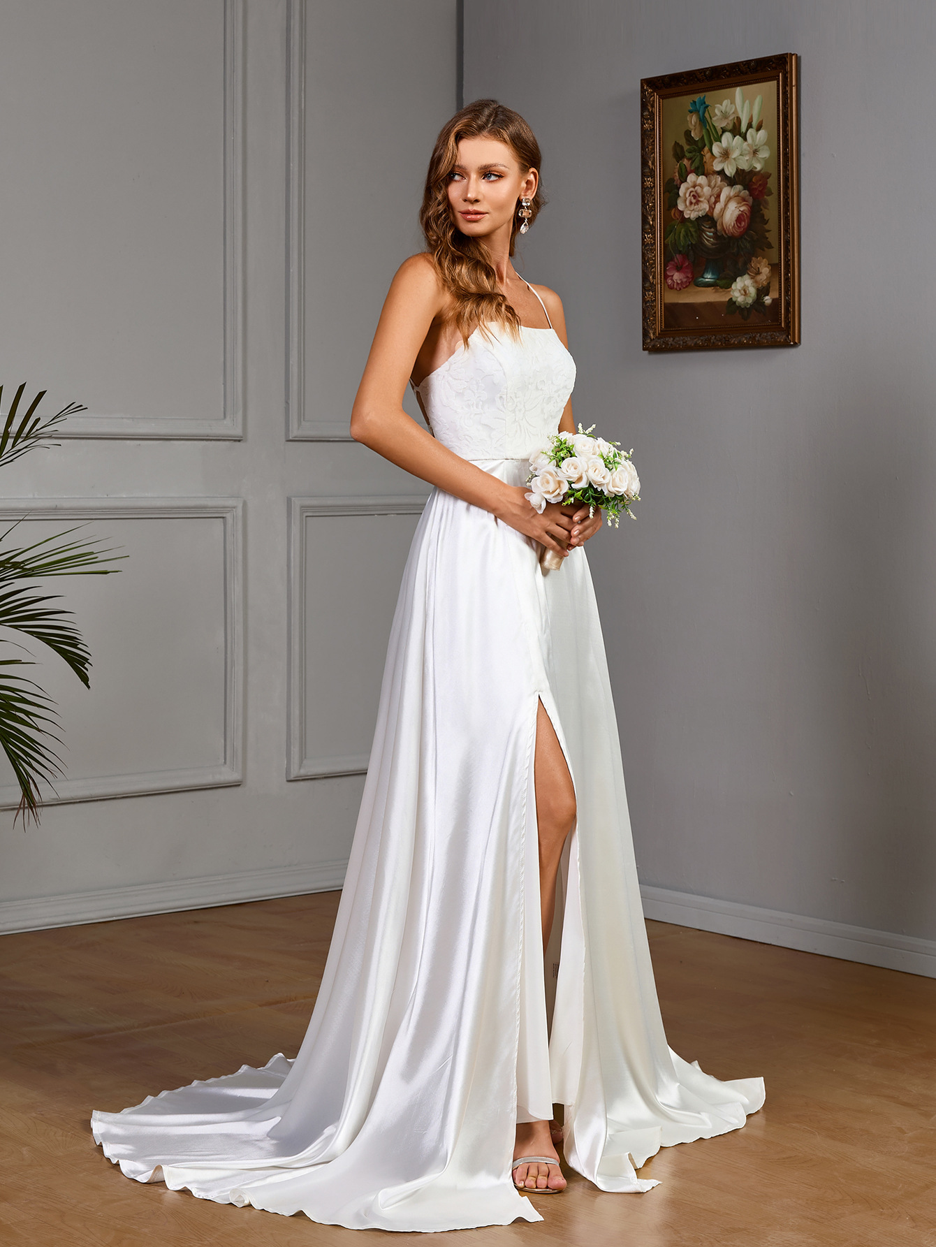 Europa y los Estados Unidos comercio exterior nueva ropa de mujer Amazon sin mangas cinturón blanco satén sin mangas vestido de boda