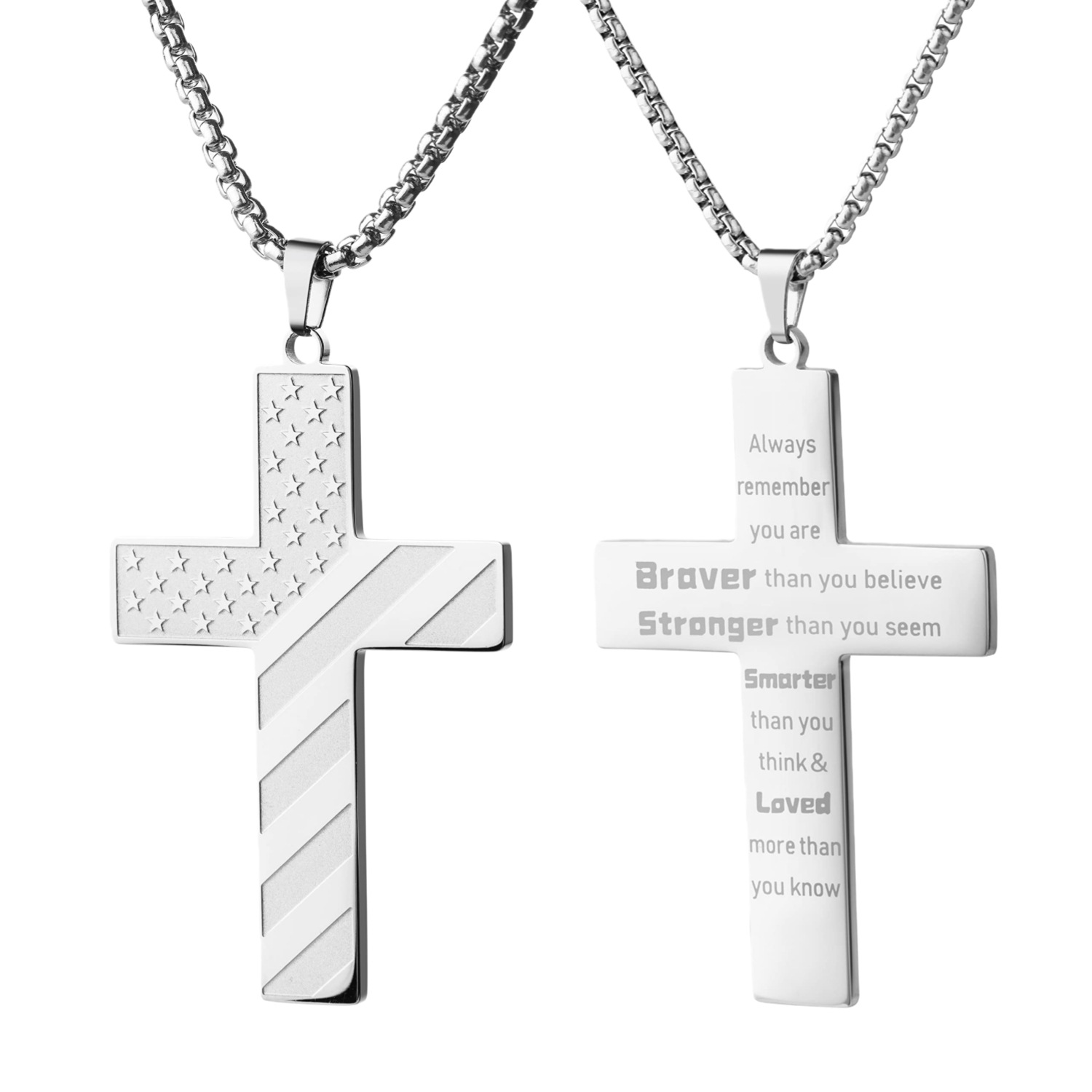 Collier croix drapeau américain étoiles et rayures acier inoxydable_voghion.com