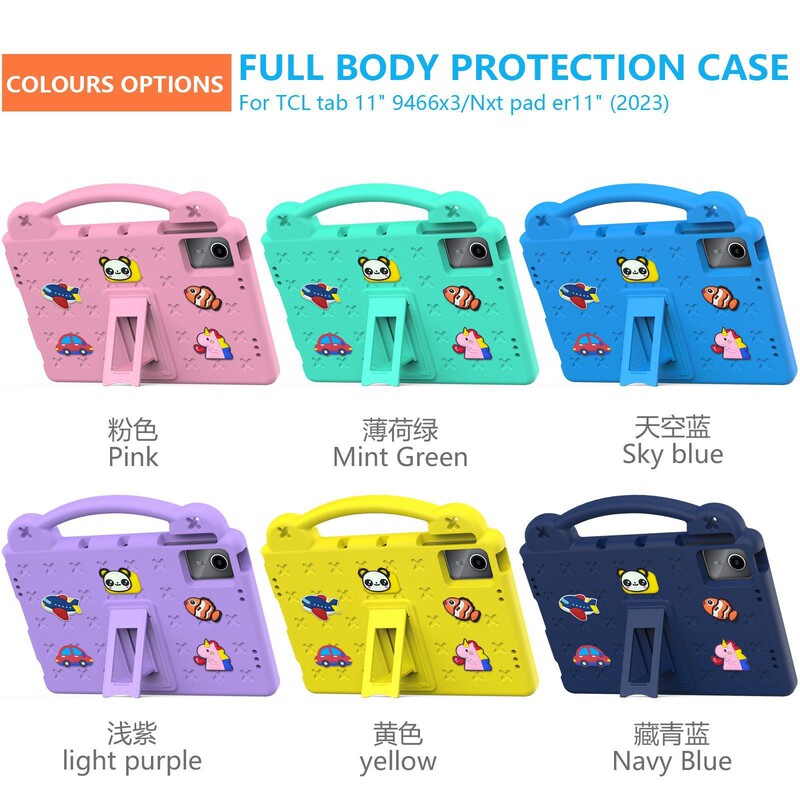 Suitable for Tcl 11inch Tablet Protective Case, Children's Cartoon Anti-Fall Full-Cover Silicone Case with Portable Stand