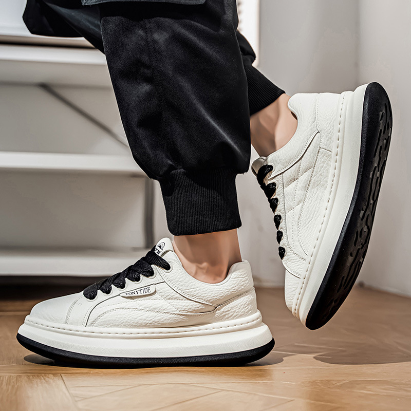 European Men's 2025 Autumn New Brand High-end Sports Casual White Sneakers Height-increasing Versatile Trendy Shoes_vogvips.com