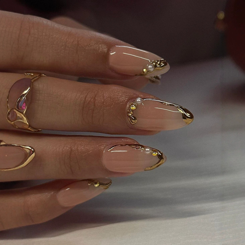 Wholesale foreign trade wearable nails, purely handmade, high-end European and American style, gold Watanabe manicure, wearable nail pieces, fake nails