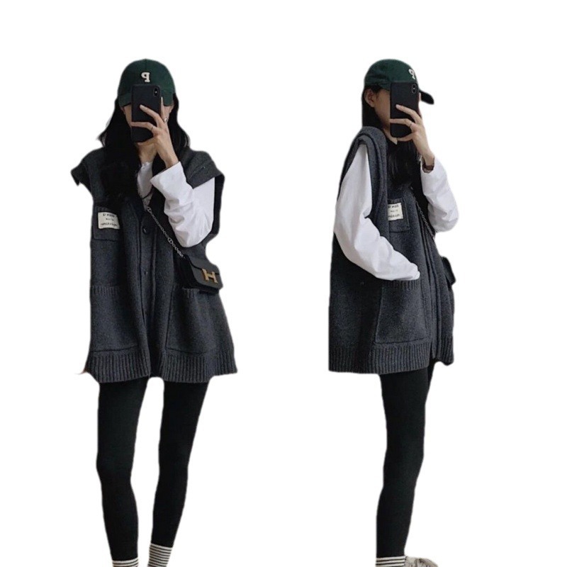 24 invierno Puyuan relajado viento japonés y coreano casual chaleco de cachemira cardigan cuello en V tipo suelto image 6