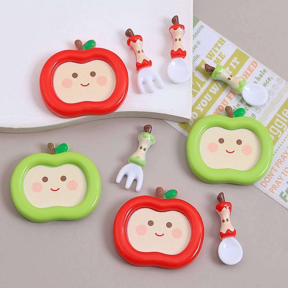 Cartoon Apple Creative Knife and Fork Handmade DIY Accessories Cream Glue Resin Small Accessories Materials Wholesale
