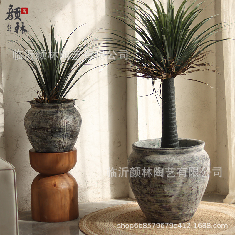 Arte gris maceta de cemento retrógrado gran maceta tequila azul flor de arroz interior sala de estar decoración de hotel maceta verde