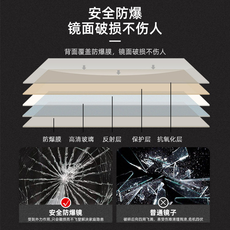 Espejo de vestir de todo el cuerpo, espejo de piso, pared doméstica, pared de dormitorio, maquillaje, pared de pared, espejo de prueba tridimensional, simple