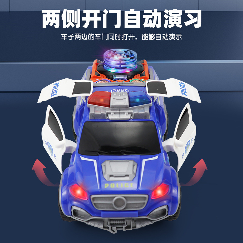 Nuevo coche eléctrico universal cool acrobacias eléctricas de sonido automático puerta giratoria de música luces juguetes para niños al por mayor