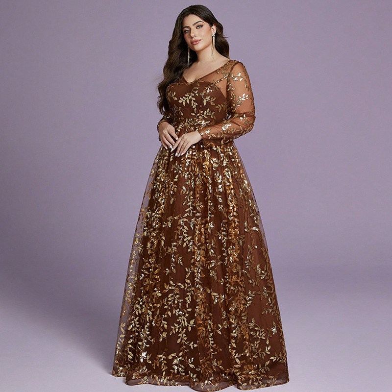 Plus Size Dress 2025 Aliexpress New Slim Cocktail Party Prom V Neck Long Sleeve Adult Dresses