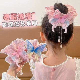 儿童蝴蝶流苏超仙蕾丝花边大肠发圈高颜值女童丸子头马尾发绳饰品