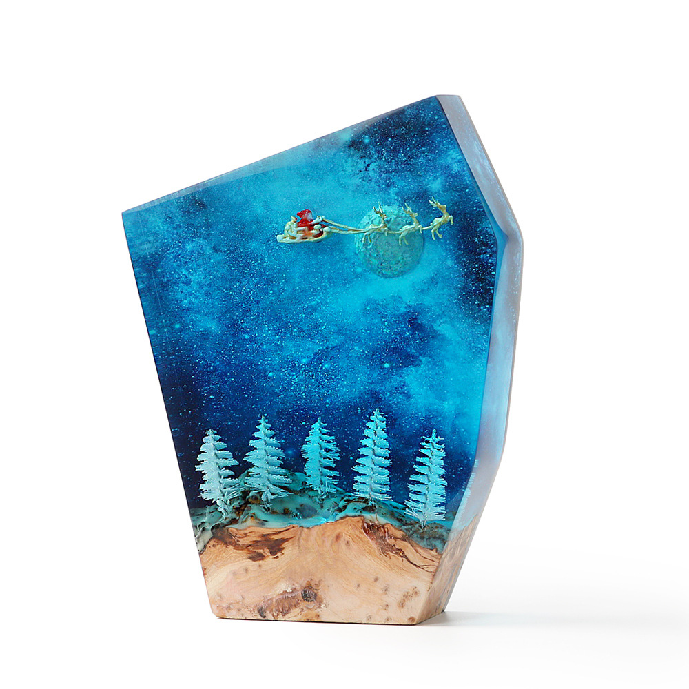  New Creative  Christmas Micro Landscape Resin Nightlight European Old Man Moon Ornaments Crafts Tide