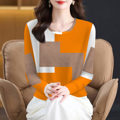 批发2025年新款春秋爆款女士t恤显瘦遮肚圆领时尚长袖一件代发