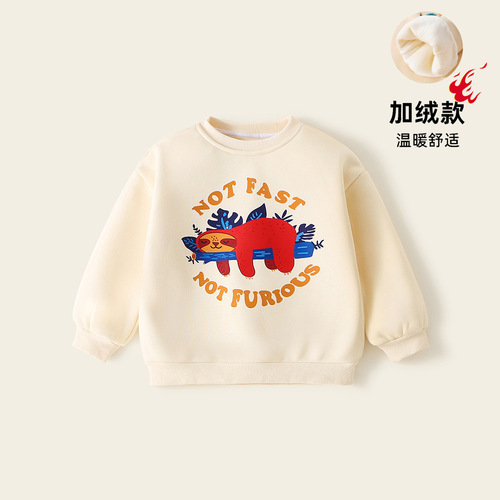 Children's clothing boys' velvet sweatshirt autumn and winter new style children's sweatshirt baby cartoon print long-sleeved casual top