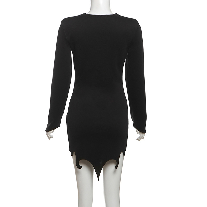 Winter Women Clothing Design Deep V Plunge Sexy Slim Hip Long Sleeve Dress