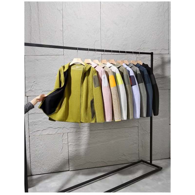 New Spring and Autumn Outdoor Fleece Hooded Knit Zip-Up Cardigan Sweatshirt Jacket with Patch Pockets