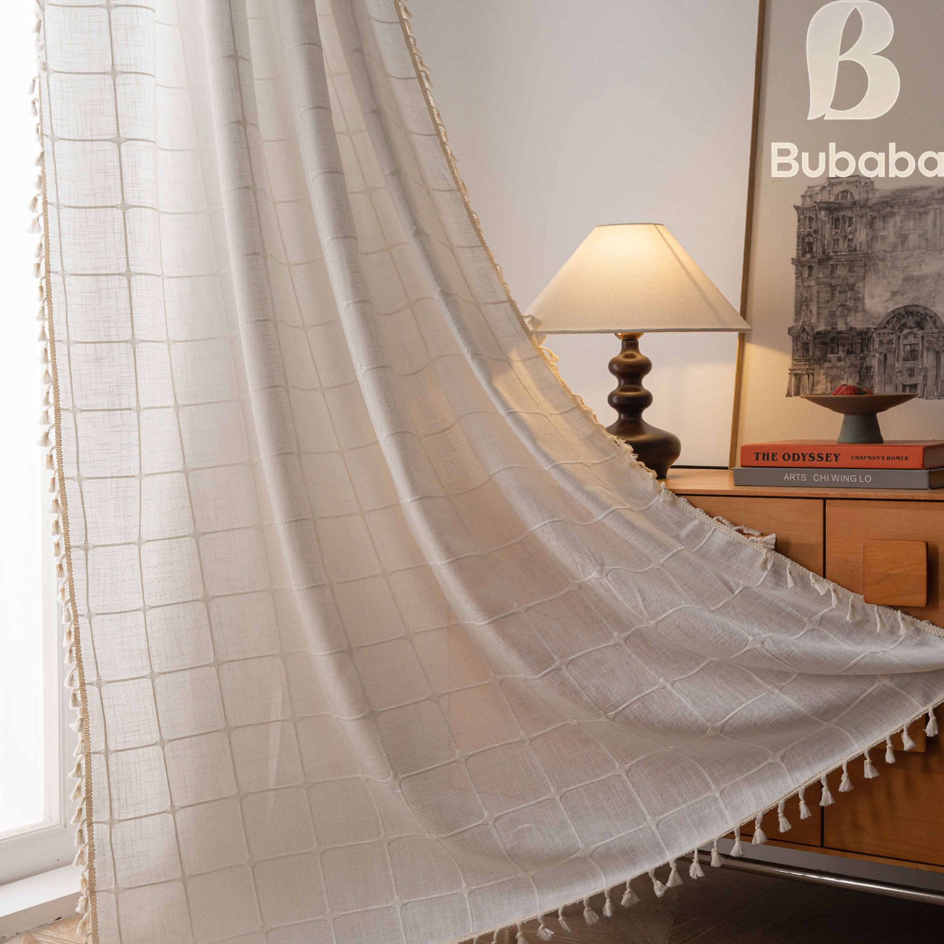 막대 - 흰색 중간 격자 무늬 + 베이지 맞춤형 술