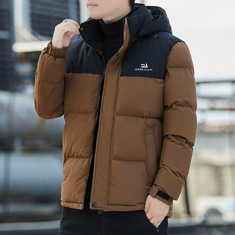 Down jacket with hood, warm padded winter coat, black or coffee, sizes M–5XL