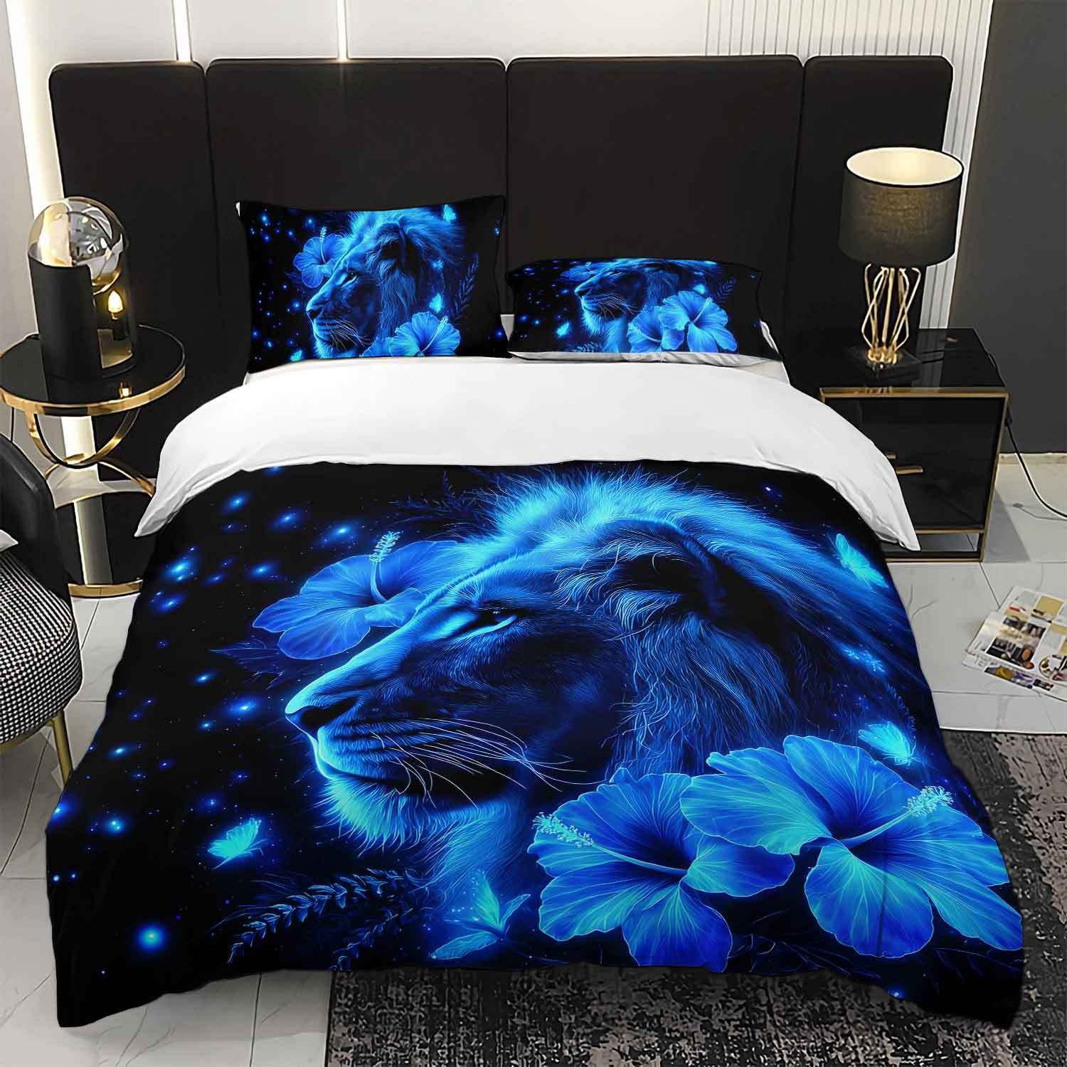 TEMU / JIT abrasión digital impresión cama colcha de cama pro-piel kit textil casero frío negro patrón de león fábrica fuente