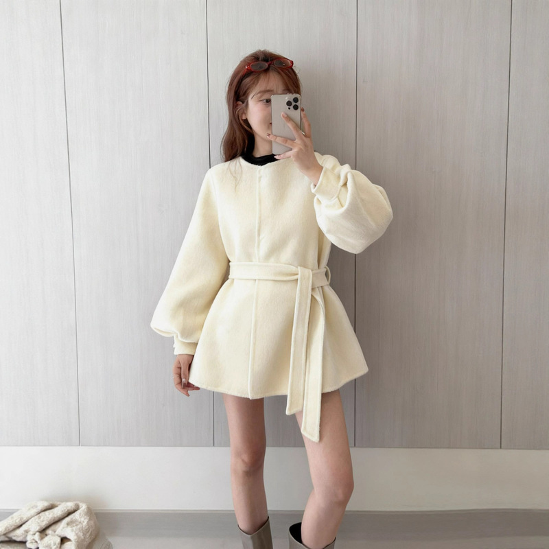 Autumn and Winter New High-End Temperament Sheep Wool Double-Sided Woolen Outwear with Hand Puff Sleeves