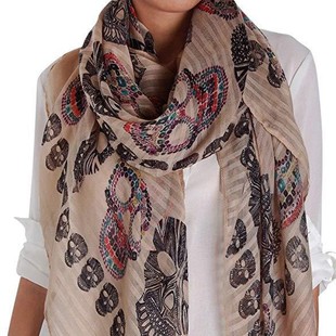 Spring and Autumn Twill Cotton Color Ghost Head Scarf Skull Seaside Vacation Sunscreen Air Conditioning Shawl Scarf Women's Hot Sale