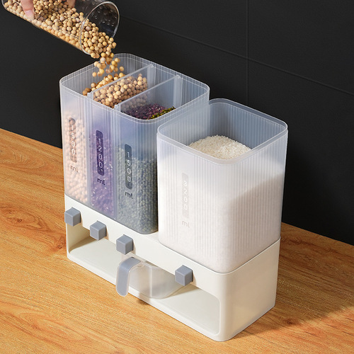Grid rice bucket household moisture-proof and insect-proof storage classification grain cans measuring multi-functional rice storage box