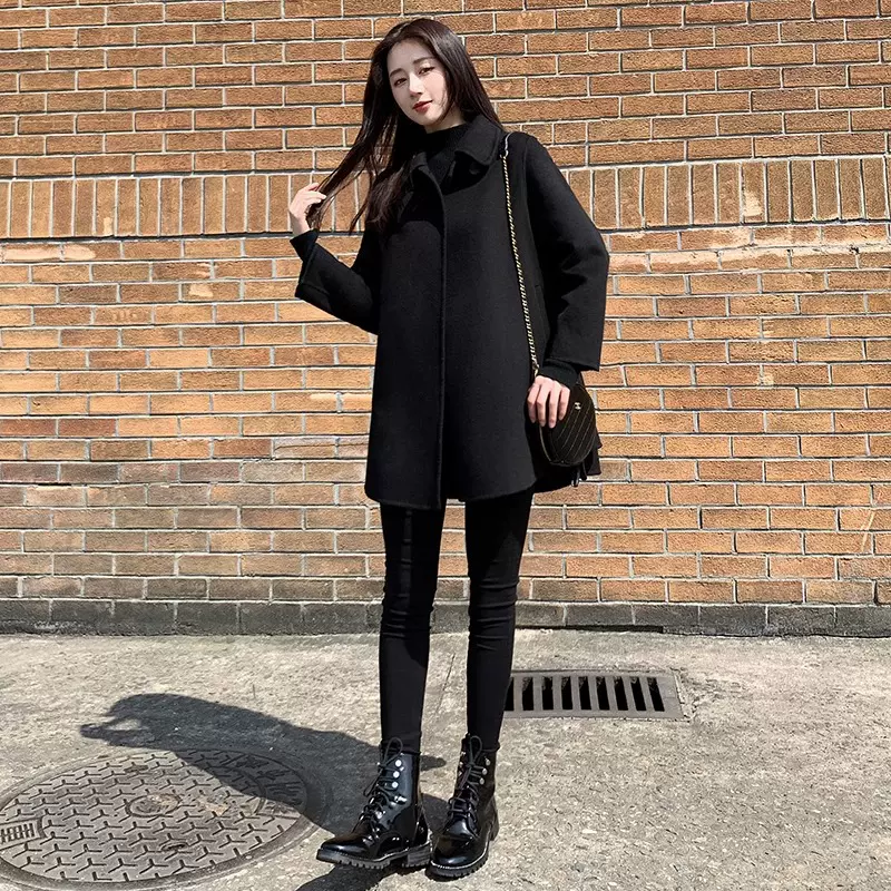 2025秋冬季新款双面羊绒大衣女短款斗篷款显瘦小个子羊毛呢外套女