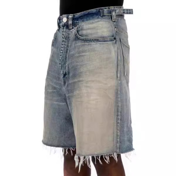 European and American High Street RO Style Washed Pasteur Skater Scattered Edge Irregular Destruction Worn Denim Shorts