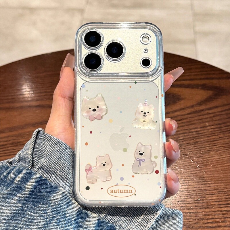 Suitable for Iphone17Promax Mobile Phone Case, Apple 16Pro Colorful Polka Dot Four Puppies 15/14/13 Soft