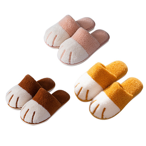 Cross-border  new cotton slippers for women autumn and winter home cartoon plush couples warm soft-soled slippers for men