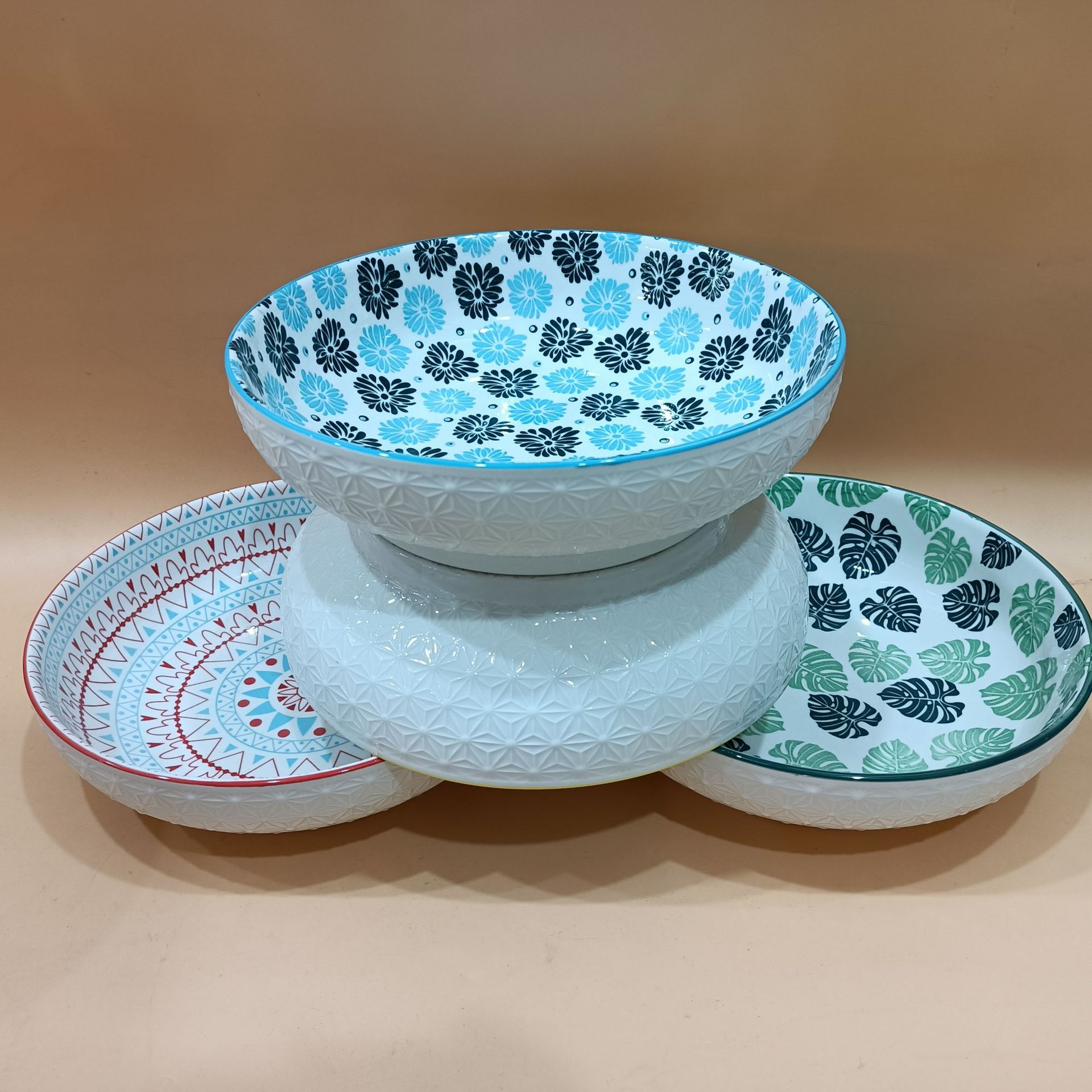 批发陶瓷釉中彩印花10英寸浮雕电子碗 家用毛血旺碗酸菜鱼大汤碗