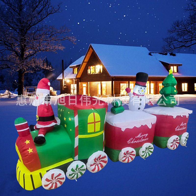 跨境圣诞节5ft老人开火车头充气气模 户外庭院布置道具防水气模