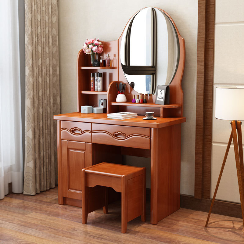 Chinese-style solid wood vanity table for small apartment bedroom, modern minimalist multi-functional storage oak dressing table