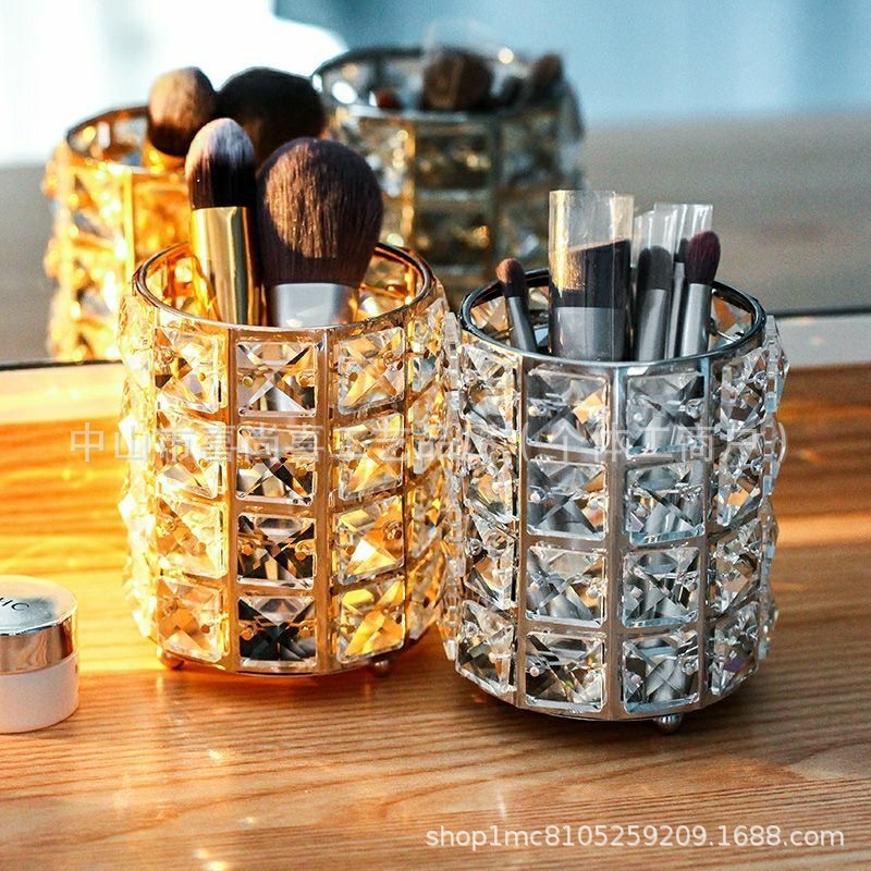 Nordeuing cristal bolígrafo cepillo de uñas maquillaje almacenamiento metal artesanía decoración ornamentos cepillo de maquillaje redondo huevo de oro