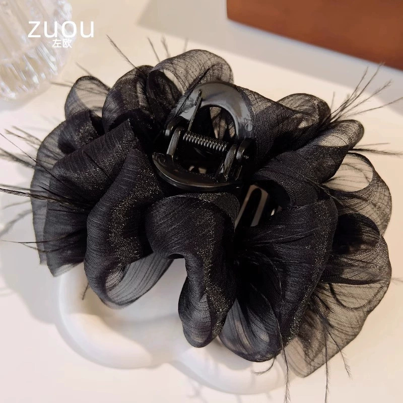 2026秋冬ミンクファー毛皮ヘアクリップ、高級感のある後頭部用大型シャーククリップ、ハート型キラキラ輝くダイヤモンド付き毛皮ヘアクリップ