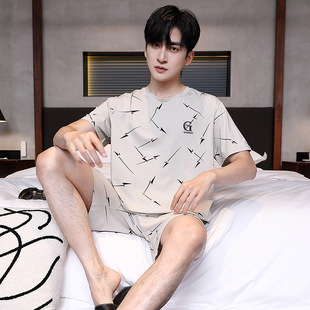 2025 New Modal Pajamas Men's Summer Short-sleeved suit Thin plus size Ice Silk Cool Youth Loose Home Clothes