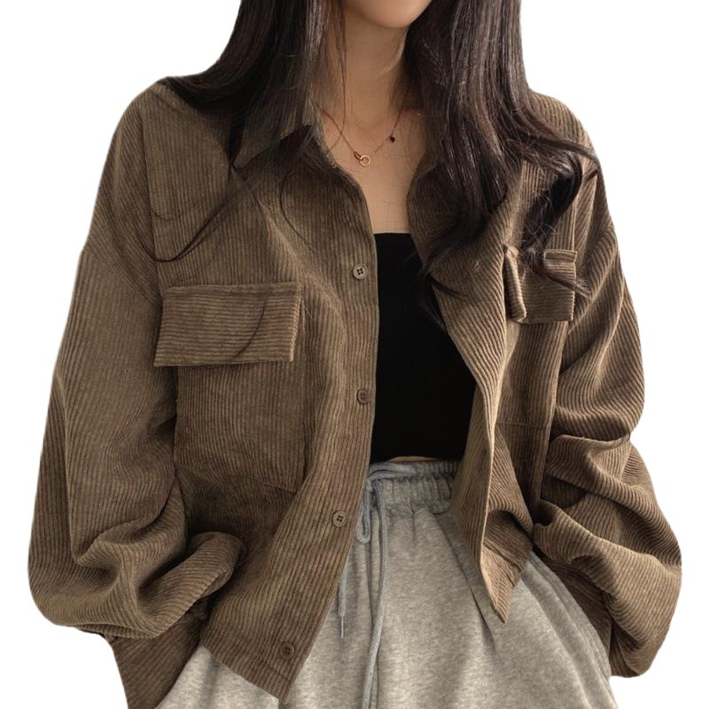 女性の春秋の新型の復古的でゆったりしているコーデュロイは厚いです。