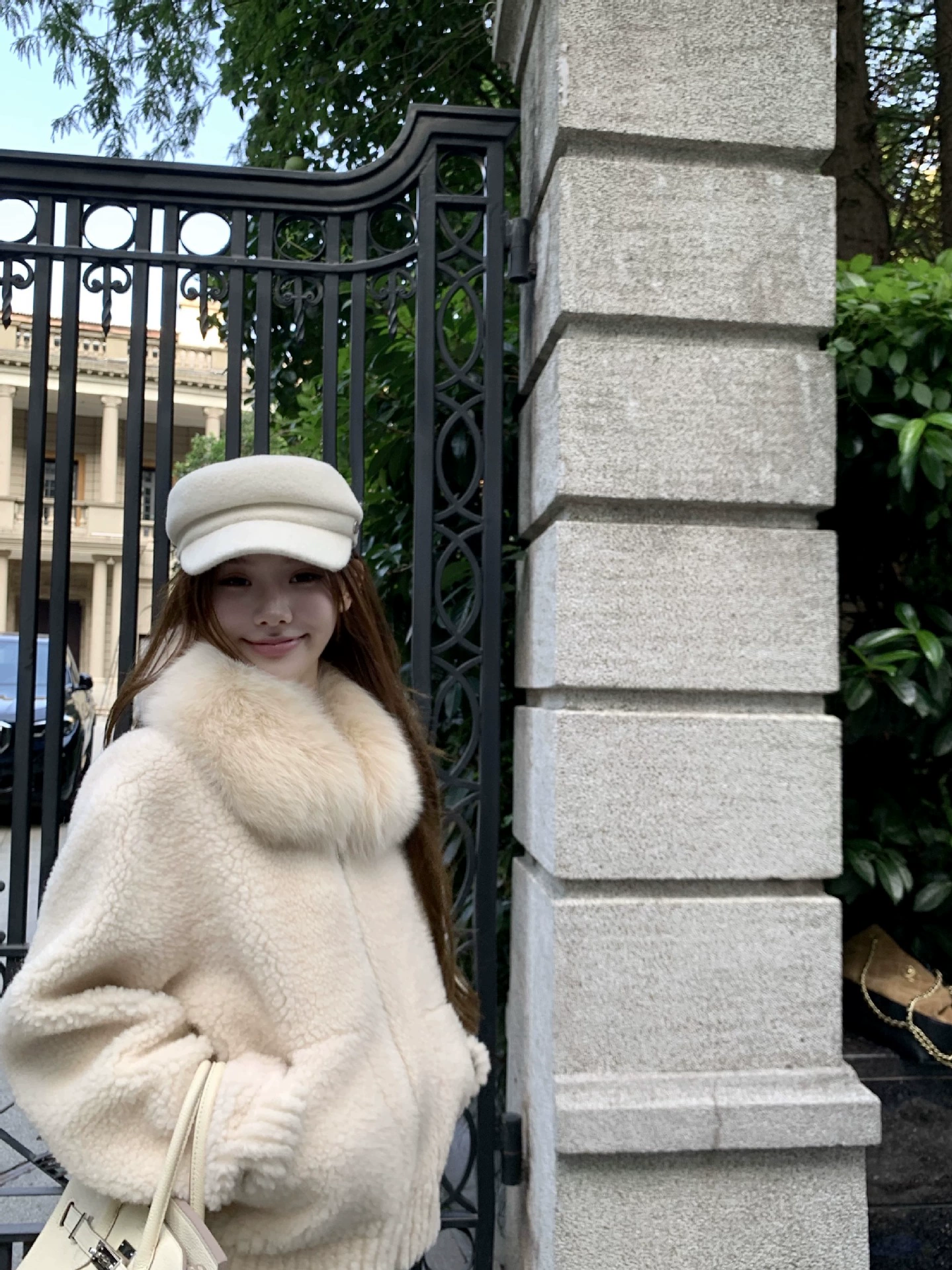 [Hokkaido Love Song] 100% Wool Real Fox Fur Collar Fur One-piece Coat Fur Jacket Women's Lamb Wool