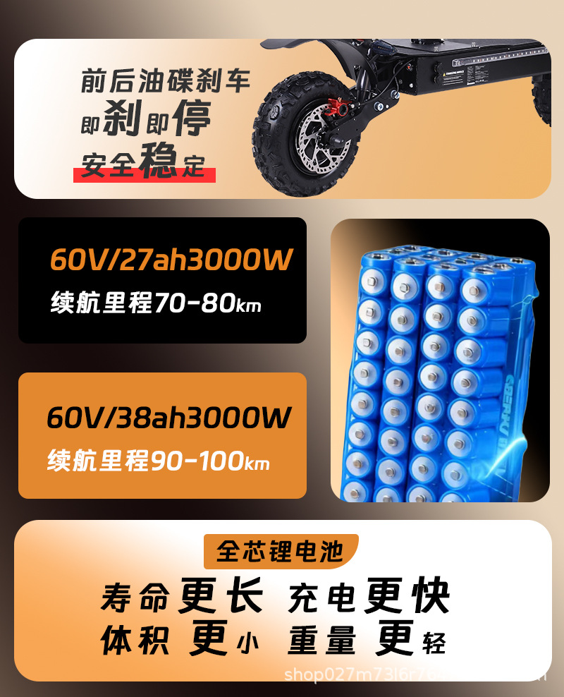 Long Range Adult Electric Scooter 11 Inch High Power Dual Drive