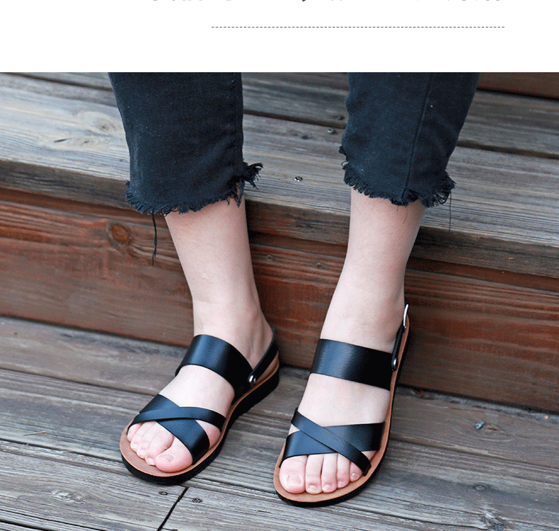 Dép sandal nữ quai ngang đế bằng, dép đi biển thoáng khí mùa hè — Màu vàng, Nâu Đen chi tiết 12