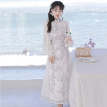 原创设计新款凌霄中国风复古日常刺绣汉元素旗袍套装8547