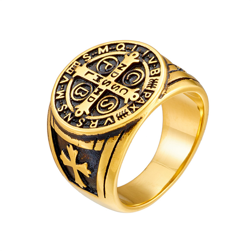 Cross, Letter Pattern Hip-hop Retro Cross Letter Stainless Steel Plating Men's Rings