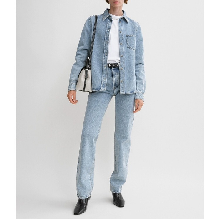 TT2024 Autumn New Casual Fashion Aqua Blue Vintage Cotton Denim Shirt Jacket Straight Jeans TT2024 Autumn New Casual Fashion Aqua Blue Vintage Cotton Denim Shirt Jacket Straight Jeans