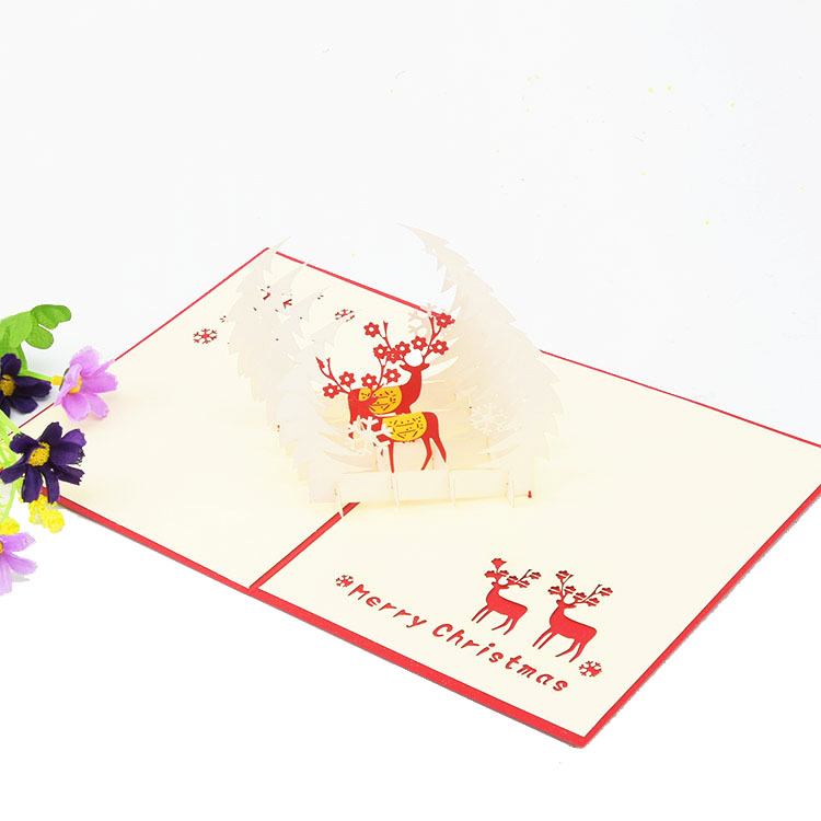3D立体贺卡新款雪花鹿圣诞新年祝福礼物礼卡厂家直销可加印LOGO