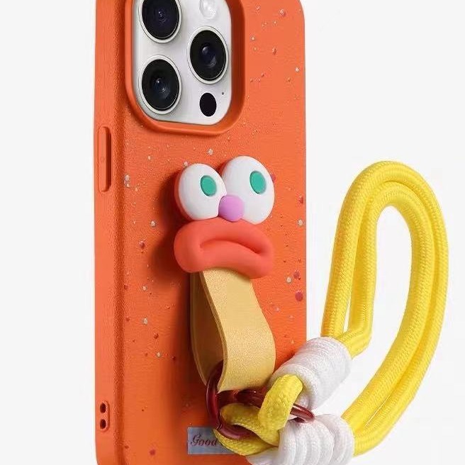 Cuerda de hebilla de anillo de boca de salchicha divertida para iPhone 16promax funda para teléfono móvil 14 Apple 15 femenino 13 suave 16