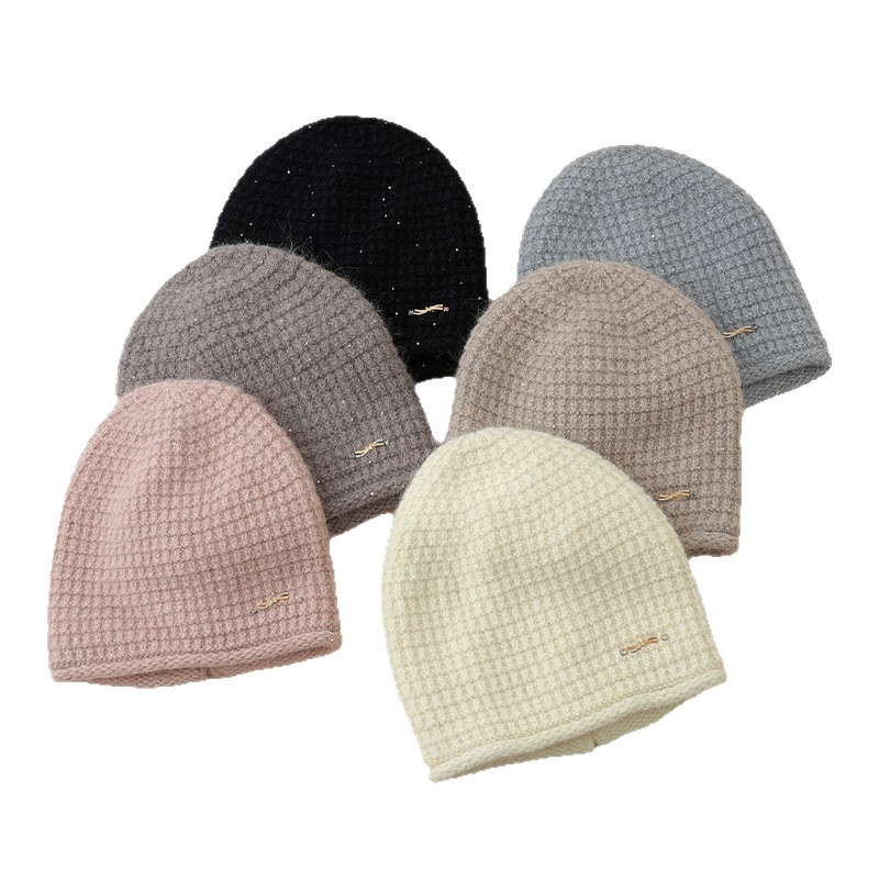 Korean Style Versatile Fleece Lined Plaid Sequin Slouchy Autumn Winter Artistic Retro Cold-Proof Warm Hat Outdoor Travel_voghion.com