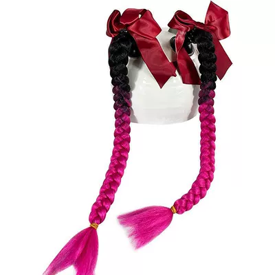 Double Ponytail Bow, Synthetic – Motosiklet dəbilqələri - 1-pair-of-black-rose-red-braids-plus-bows