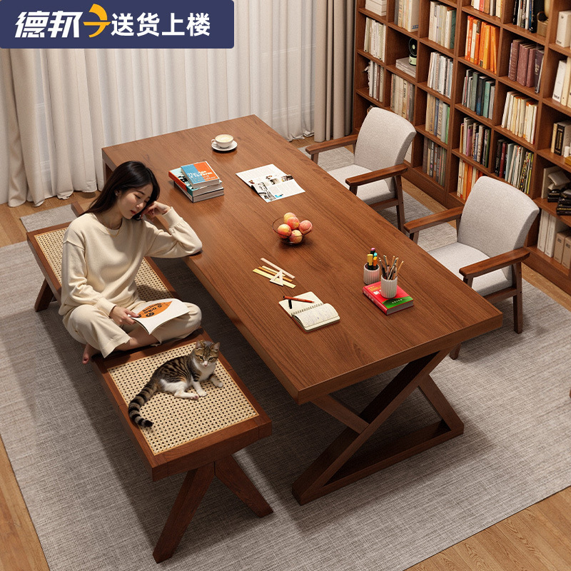 Living Room Desk, Home Large Table and Chair, Office Desk, Double Computer Desk, Student Bedroom Writing Long Table