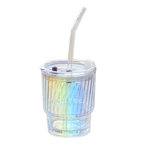 Soy Milk Cup, Colorful Glass Aurora Cup, High-Looking Straw Cup, Internet Celebrity Office Straw Cup, Laser Bamboo Cup