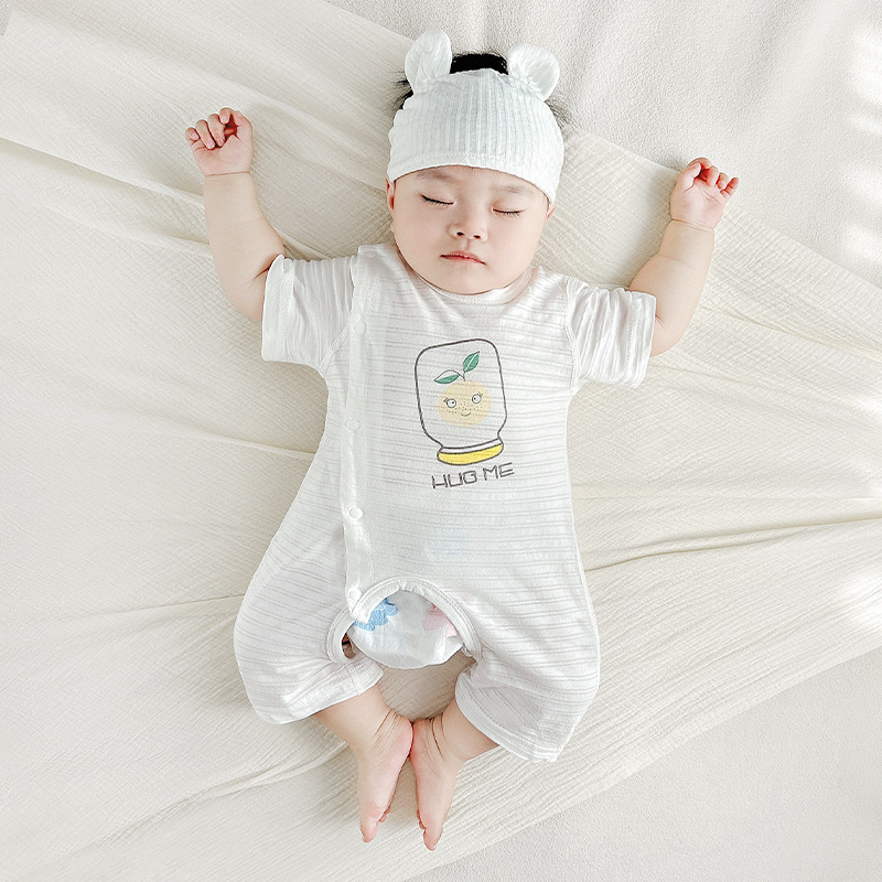 Mono de bebé verano para hombres y mujeres para niños pequeños, mampara de entrepierna abierta de manga corta delgada de algodón puro, ropa de verano para bebés, ropa para recién nacidos image 8