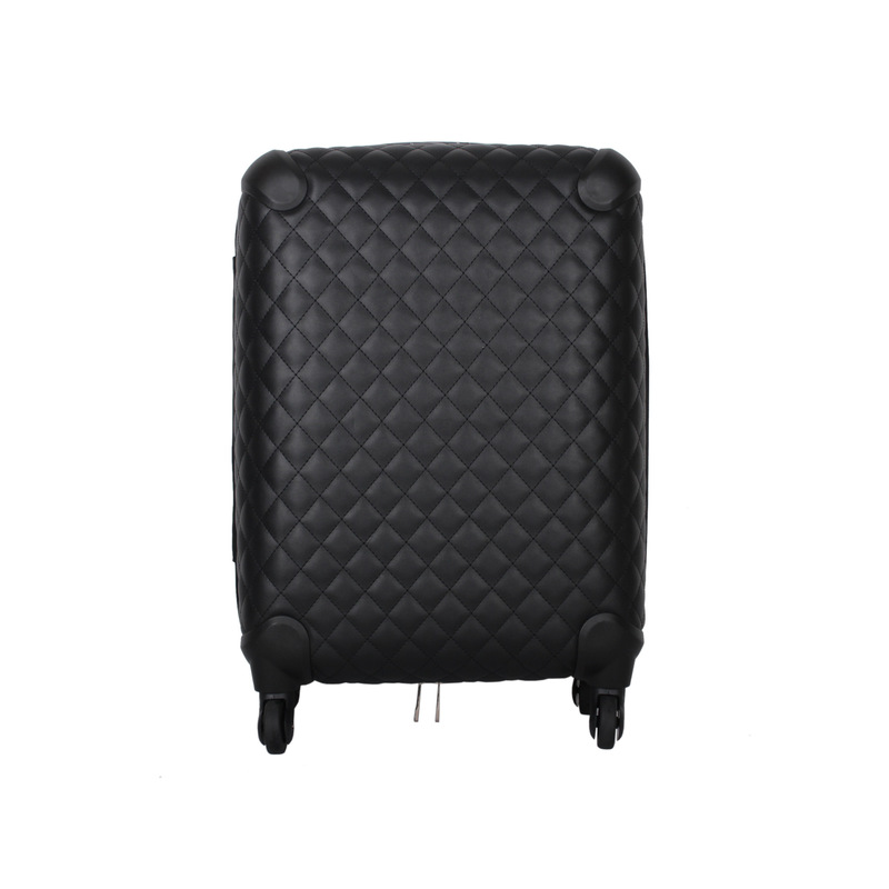 Factory Wholesale Complete Set of Small Lightweight 20inch Black Pu Plaid Soft Surface Boarding Travel Luggage